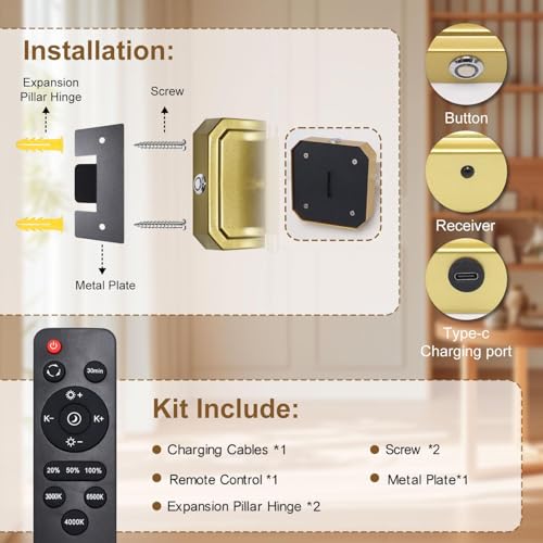 HISTAR Gold Battery Operated Wall Sconce, Wireless Wall Light for Picture - size: 20.5 Inch-1PK