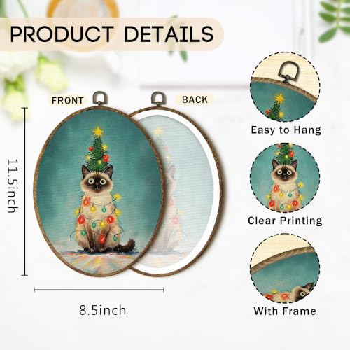 OINDADE Funny Christmas Siamese Cat Owner Gifts Oval Wall Art Hanging Decor - color: Christmas Siamese Cat