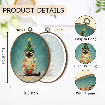OINDADE Funny Christmas Siamese Cat Owner Gifts Oval Wall Art Hanging Decor - color: Christmas Siamese Cat