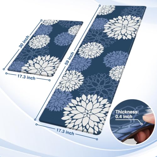 Kitchen Mats 2 Piece Set, Anti Fatigue Non Slip Cushioned Floor Rugs, Blue - size: 17.3"W×59"L+17.3"W×30"L-0.4"Th