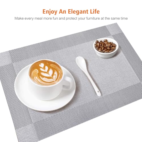 Silver Vinyl Placemats Set of 8,Washable Dining PVC Table Mats - color: Silver, size: 8PCS 12"Wx18"L