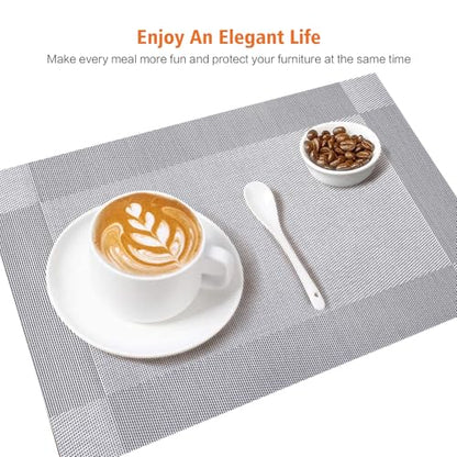 Silver Vinyl Placemats Set of 8,Washable Dining PVC Table Mats - color: Silver, size: 8PCS 12"Wx18"L