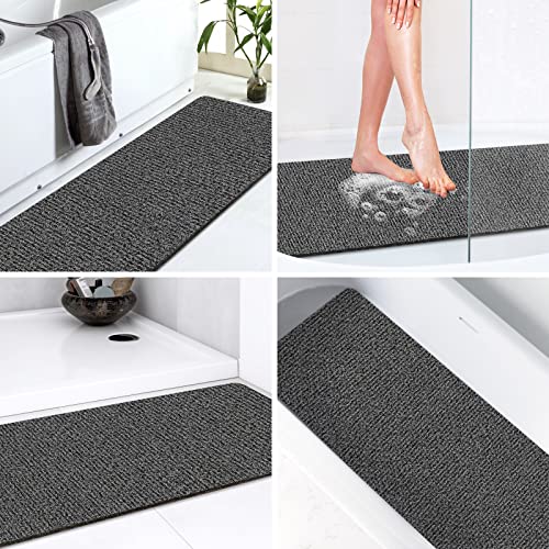 LuxStep Shower Mat Bathtub Mat,Non-Slip Bath Mat with Drain, Quick Drying - color: Black, size: 32" x 16" (Rectangular)