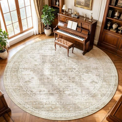 8ft Round Rugs for Living Room: 8x8 Washable Neutral Beige Area Rug - color: Beige, size: 8' (Round)