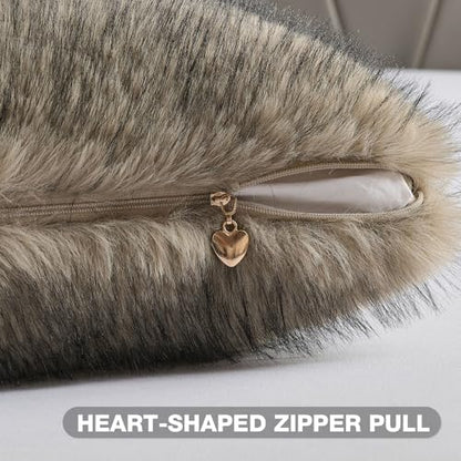 FUTEI Pack of 2 Faux Raccoon Fur Throw Pillow Covers 45 x 45 cm, Gray Green - color: Gray Green