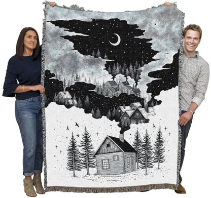 Pure Country Weavers Smoke Village Blanket by Episodic Drawing- Fantasy Gift Tapestry Throw Woven from Cotton - Made in The USA (72x54) - color: Smoke Village, size: 72x54