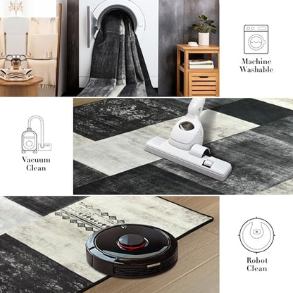 Tepook 5x7 Area Rugs for Living Room, Washable Large Geometric Bedroom Rug - color: Black and White, size: 5' x 7' (Rectangular)