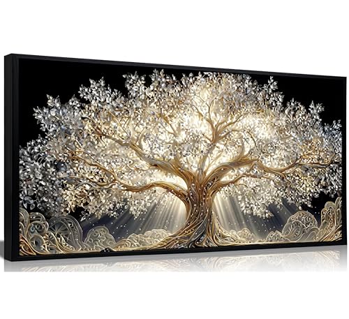 KIRFOLUC Large Framed Textured Painting Tree of Life Wall Art | Abstract Tree Canvas Wall Decor Modern Luxury Glowing Tree Print Artwork for Living Room Bedroom Office Decor - color: Tree of Life, size: 40"L x 20"W