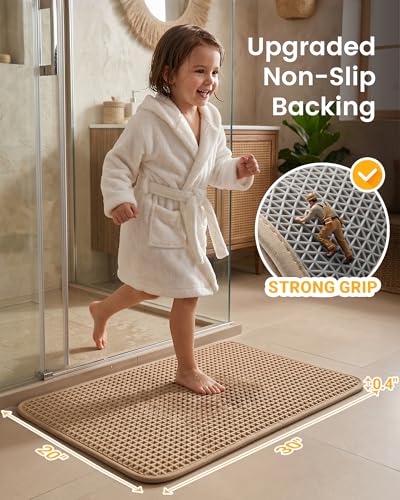 Upgraded Non Slip Waffle Bath Mat, Super Absorbent Bathroom Rug, 20x30 inch - color: Brown