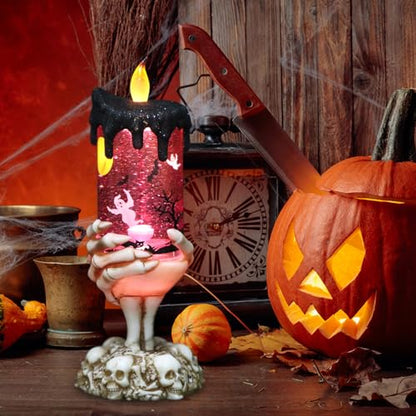 Eldnacele Ghost Snow Globe Flameless Candle Battery Operated with Timer - color: 4-ghost Skeleton Hand