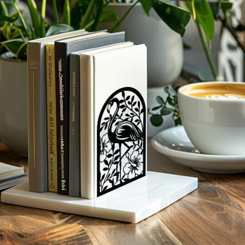 Peacoblue 5.3"x4.3"x7.9" Metal Bookends, Heavy Duty Book Ends for Shelves - style: Flamingo and Tropical Plant