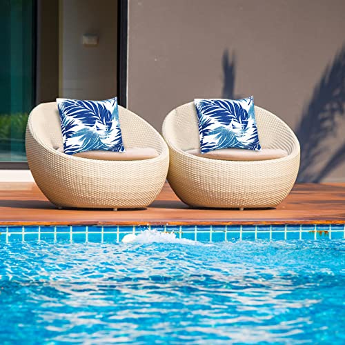 JMGBird Outdoor Pillows Waterproof Outdoor Pillow Covers with Inserts - color: Blue Palm Leaves
