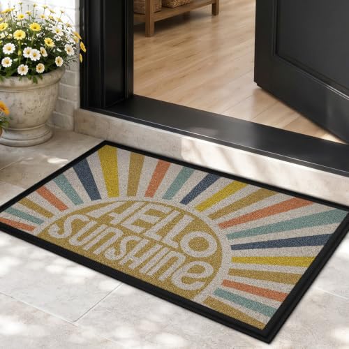 Color&Geometry Outside Welcome Door Mat, 17x30 Low Profile Non Slip Durable Heavy Duty Entrance Doormat, Easy Clean Mats for Front Back Door Entryway Patio Garage Porch, Hello Sunshine - color: Hello Sunshine, size: 17"x30"