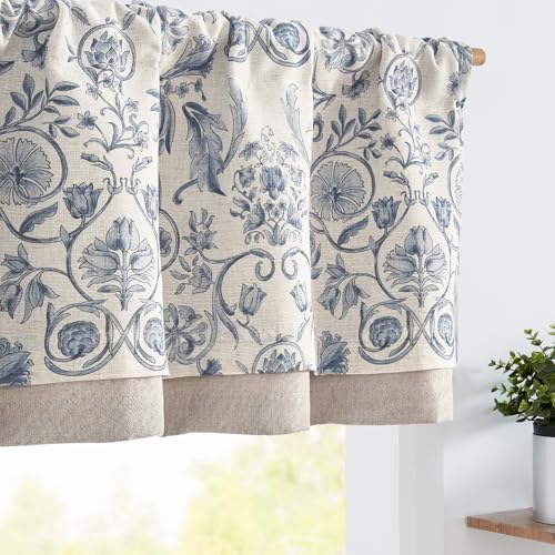 jinchan Linen Valance Kitchen Curtain 2 Panels 18 Inch Farmhouse Blue - color: *Vintage Blue, size: 50"W x 18"L (Pack of 2)