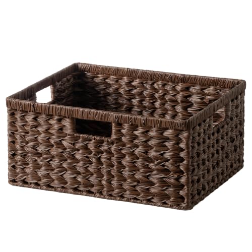 GRANNY SAYS Large Wicker Basket, Decorative Woven Basket for Storage, Waterproof Storage Basket Organizer, Wicker Storage Basket for Organizing, Brown Basket, 1-Pack - color: Brown, size: 16½"L x 13"W x 7½"H
