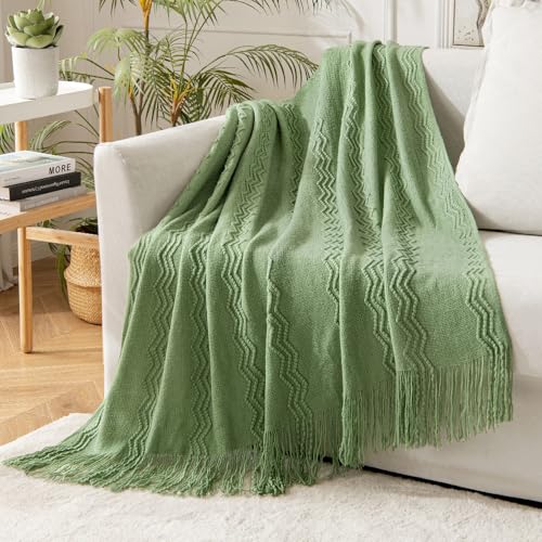 MIULEE Sage Green Knitted Boho Throw Blanket for Couch 50"x60" - color: Sage Green, size: 50" x 60"