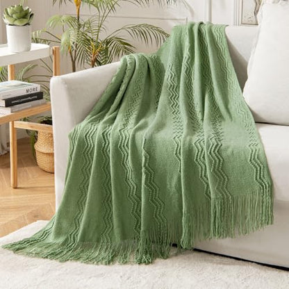 MIULEE Sage Green Knitted Boho Throw Blanket for Couch 50"x60" - color: Sage Green, size: 50" x 60"
