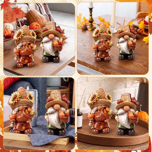 Yuntau 2 Pcs Fall Gnome Decorations for Home Wooden Autumn Thanksgiving Gnome Figurines with Sunflowers Pumpkins Centerpieces for Office Shelf Farmhouse Harvest Decor Indoor Holiday Celebration - style: Fall Gnome