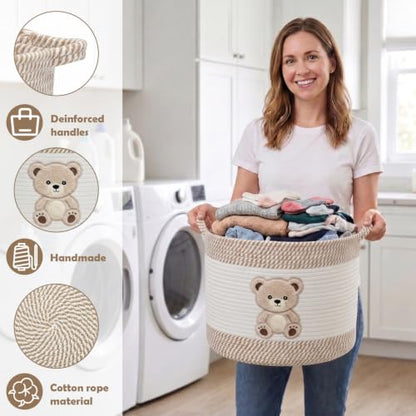 Baby Laundry Basket for Nursery, Large 15”x12”Tedy Bear Storage Baskets - color: Bear