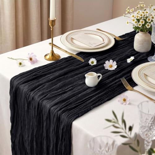 10 Pack Black Cheesecloth Table Runner 17 x 108 Inch - color: Black, size: 10Pcs - 9 Ft