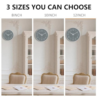 Silent Wall Clocks Battery Operated 8 Inch, Analog Wall Clock with Oversized Number Tempered Glass Clock Face, Quartz Non Ticking Wall Clocks for Living Room Bedroom Kitchen Office, Grey - color: Gray, size: 8 Inch