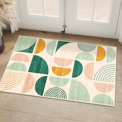 MUJOO Green Small Rug Washable,Boho Area Rugs Non Slip Modern Abstract - color: Green and Yellow, size: 2' x 3' (Rectangular)