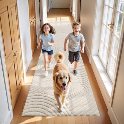 U'Artlines 3x10 Ft Hallway Runner Rug, Washable Neutral Beige Modern - size: 3' x 10' (Rectangular)