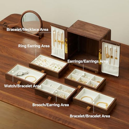 Black Walnut Wood Jewelry Box, Large - size: Ginkgo leaves