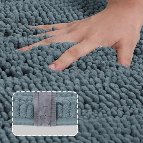 Turquoize Small Bathroom Rug 17x24, Absorbent Chenille Bath Rug, Stone Blue - color: Stone Blue, size: 17" x 24"