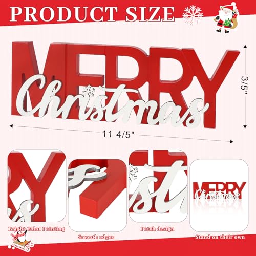 COCHIE Wooden Merry Christmas Sign, Winter Decorations for Home, Office, Shelf, Mantel, Indoor, Wood Snowflake Decor, Red White Table Top Party Decoration (Merry Christmas) - color: Merry Christmas
