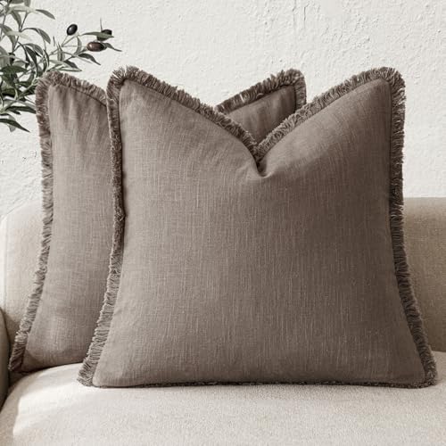 Foindtower Decorative Linen Fringe Throw Pillow Covers 16×16 Light Coffee - color: Malt Ball, size: 16" x 16" (Pack of 2)