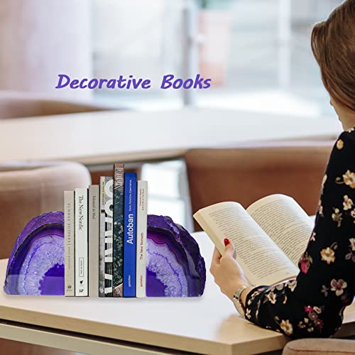 AMOYSTONE Purple Agate Bookends, Heavy Book Stoppers for Large Hardcover - color: Purple, size: 6-8 Pounds