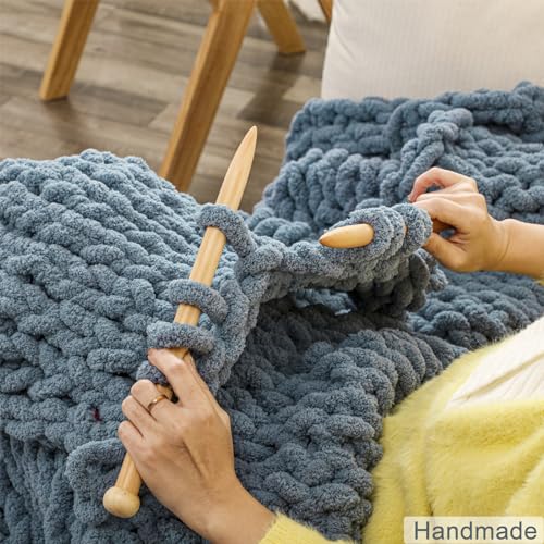 WESHIONGOO Chunky Knit Blanket Throw for Couch Bed 51"×63" Dusty Blue - color: Dusty Blue, size: 51"x63"(Large Size Throw)