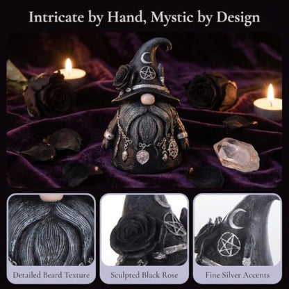 Gothic Witch Gnome Figurine 5.1 Inch Halloween Gnome Statue Black Gnomes - color: Black_gnome