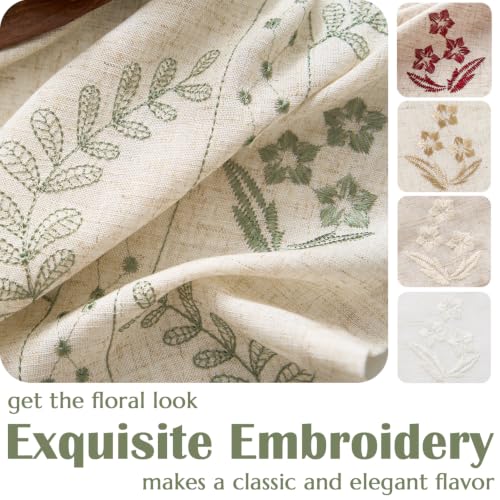 jinchan Floral Linen Curtains 96 Inch Farmhouse Back Tab 2 Panels - color: Sage, size: 50"W x 96"L (Pack of 2)