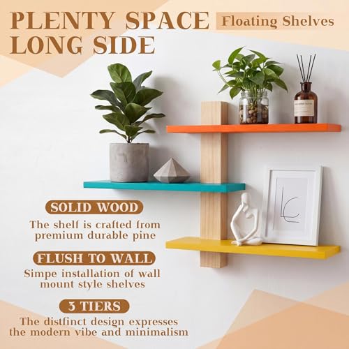 Pinkunn 2 Pack Floating Wall Shelf Mid Century Decor, Mid Century, 3 Tier - color: Mid Century