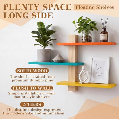 Pinkunn 2 Pack Floating Wall Shelf Mid Century Decor, Mid Century, 3 Tier - color: Mid Century