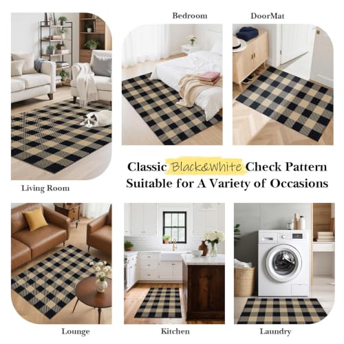 Outdoor Rugs, Brown and Black Area Rug Checkered 3’x 5’ - color: Brown & Black, size: 3' x 5' (Rectangular)