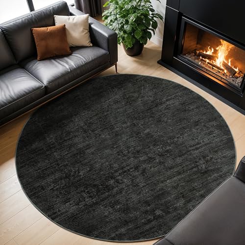 LIANLAM 8 FT Washable Rug, Black Solid Round Rugs for Living Room & Bedroom - color: Black, size: 8' (Round)