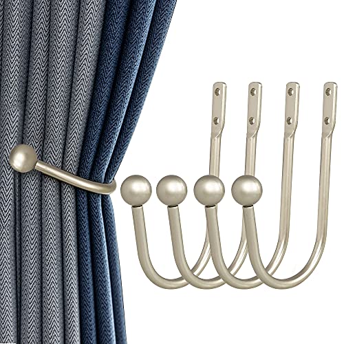Curtain Holdback, 4 Pcs Wall Mounted Drapery Tiebacks with Screws, Heavy Duty Metal Decorative Window Drapery Holder Curtain Hook, Silver - color: 4 Pcs, Silver