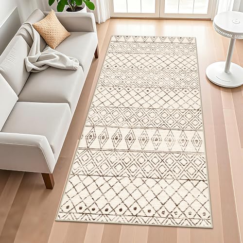 4x8 Geometric Beige Hallway Runner Rug: Moroccan Machine Washable Runner - color: Geo Beige, size: 4' x 8' (Rectangular)