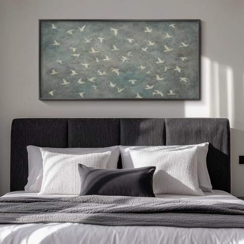 HUARCEY Metal Framed Large Texture Wall Art, Vintage Flying Bird Print - color: Migratory birds