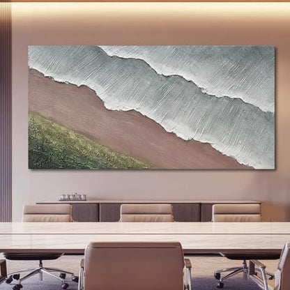 SHEYOYE Gray Textured Abstract Wave Wall Art for Living Room, 29 x 58 Inch - color: Beige, size: 58"L x 29"W