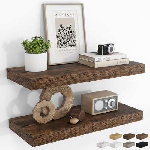 RICHFOCUS 24Inch Floating Shelves for Wall 2Pack|Rustic Brown|8" D - color: Rustic Brown, size: 23.6"L x 8"D, Set of 2