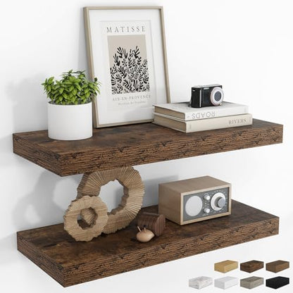 RICHFOCUS 24Inch Floating Shelves for Wall 2Pack|Rustic Brown|8" D - color: Rustic Brown, size: 23.6"L x 8"D, Set of 2