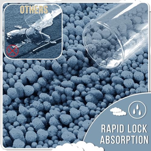 Yimobra Bathroom Rugs Sets 2 Piece, Super Absorbent Bath Mat Set,Denim Blue - color: Denim Blue, size: 24''x17''+24''x20''U-Shaped