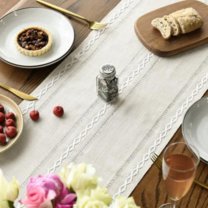 Artoid Mode Beige Rustic Cotton Linen Table Runner 13x60 Inch - color: Beige, size: 13" x 60"