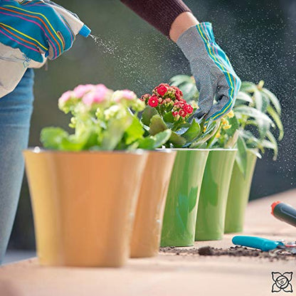 Santino Self Watering Planters Arte 4.3 Inch Green-Gold/White Flower Pots Set of 4 - color: Green-gold/White - Set of 4, size: 4.3-Inch