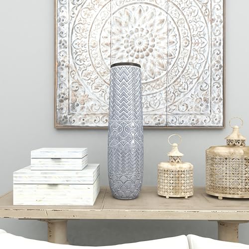 Deco 79 Ceramic Decorative Vase Slim Engraved Patterned Centerpiece Vase, Flower Vase for Home Decoration 7" x 7" x 22", Gray - size: 7" x 7" x 22"