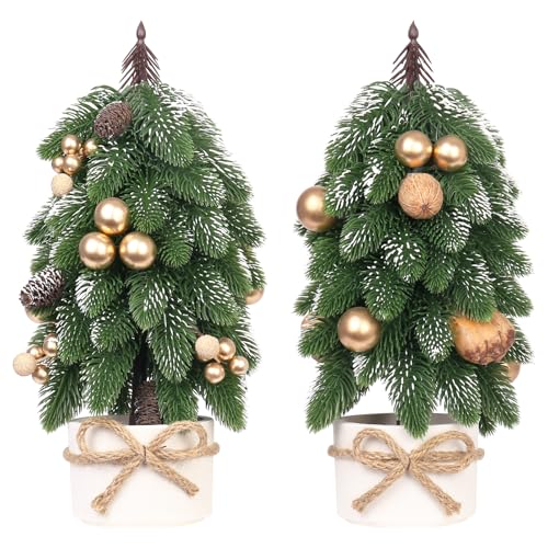 2PCS Gold Small Mini Tabletop Christmas Tree for Home Indoor Decorations - color: Gold